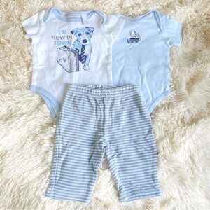 First Impressions Light Blue Onesie and Pants 3 Piece Outfit Set